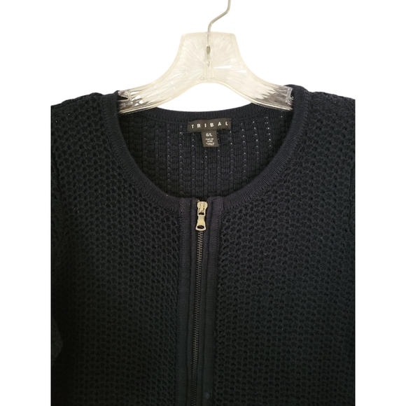 Tribal Navy Fringed Cotton Cardigan Full Zip Women's Size Large - Picture 3 of 8